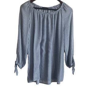 Fred David Women Top XL Blue Gingham‎ 3/4 Sleeve Flowy Casual Preppy Coastal